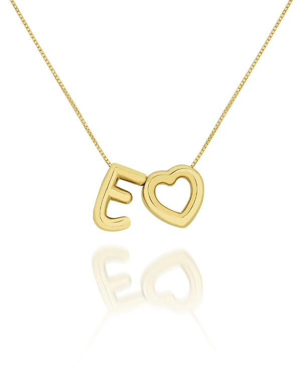 Colar Letra e Coração | Ouro Amarelo 18k