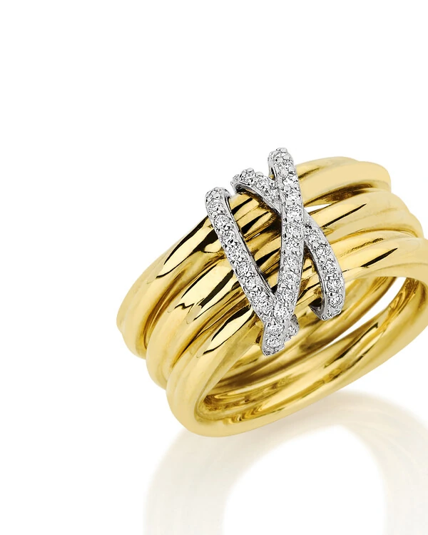 Anel Três Aros Diamante | Ouro Amarelo 18K