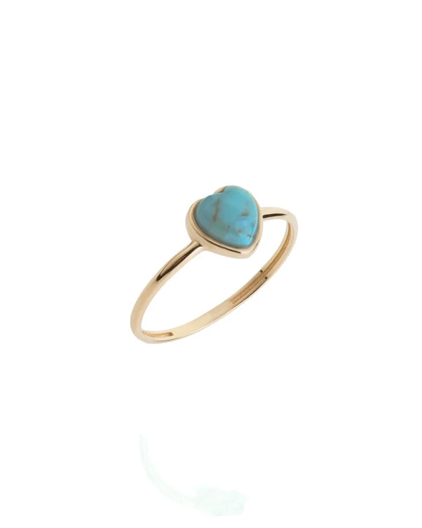 Anel Coração Turquesa Cabochão | Ouro Amarelo 18K