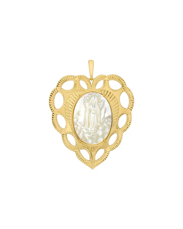 Pingente Coração Nossa Senhora de Fátima Madrepérola