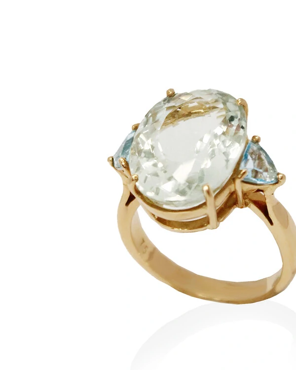 Anel Prasiolita e Topázio Azul | Ouro Amarelo 18k