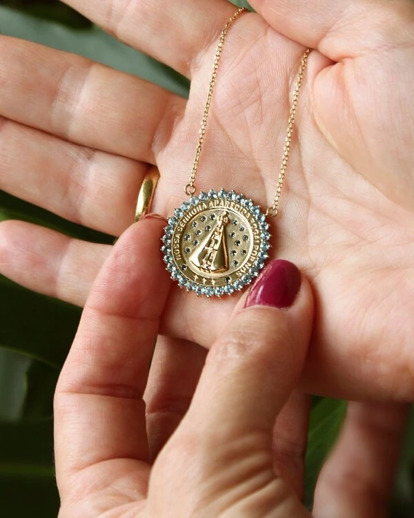 Medalha Nossa Senhora Aparecida Topázio Azul