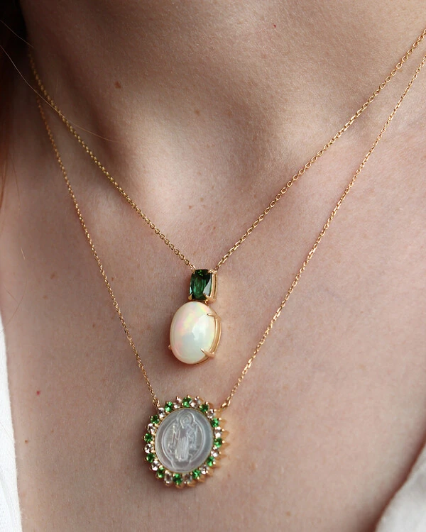 Colar Opala e Turmalina Verde | Ouro Amarelo 18K