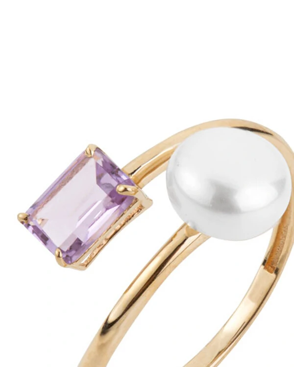 Anel Aberto Pérola Ametista | Ouro Amarelo 18K