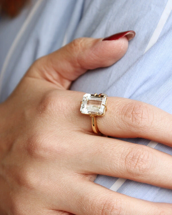 Anel Topázio Branco | Ouro Amarelo 18k