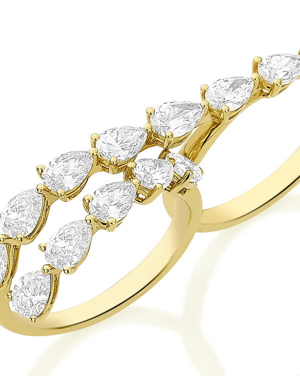 Anel Duplo Gotas Diamante Yellow | Ouro Amarelo 18k