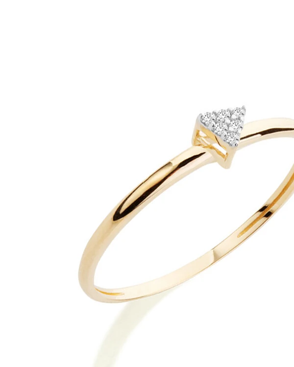 Anel Solitário Trilion Pavê | Ouro Amarelo 18K