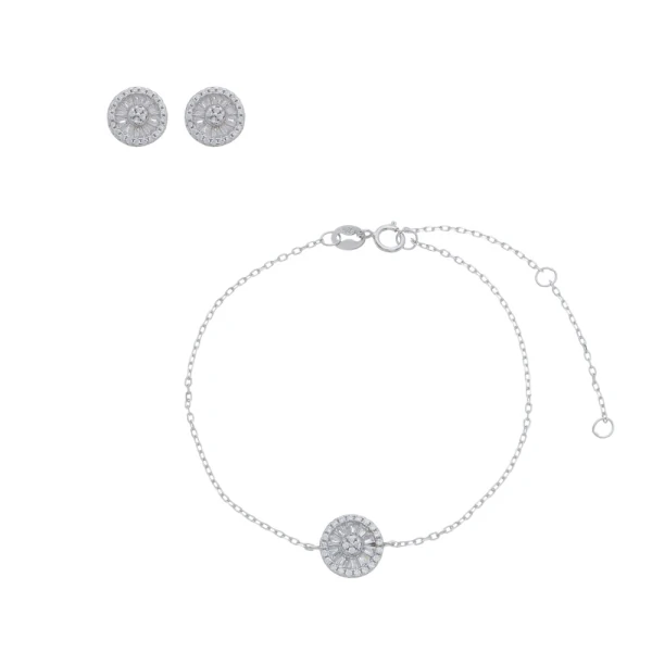 Conjunto Pizza Pulseira & Brinco Prata 925 C/ Banho de Ródio