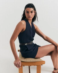 Macaquinho Crepe Azul