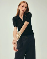 Polo Tricot Mesh Preto