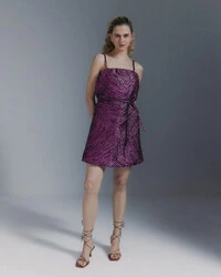 Vestido Jacquard Folhagem Fuccia