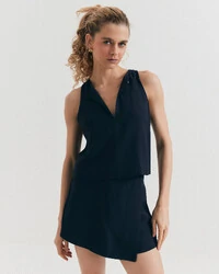 Regata Botão Crepe Azul