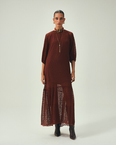 Foto Vestido Renda Marrom