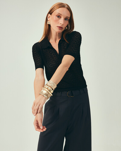 Foto Polo Tricot Mesh Preto