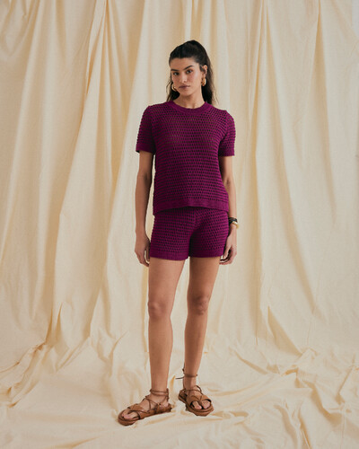 Foto Shorts Tricot Tela Rosa