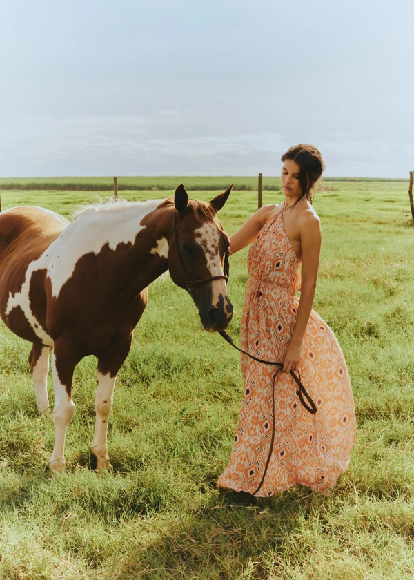Vestido Seda Ikat Laranja