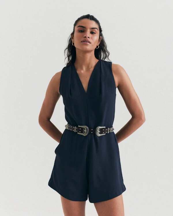 Macaquinho Crepe Azul