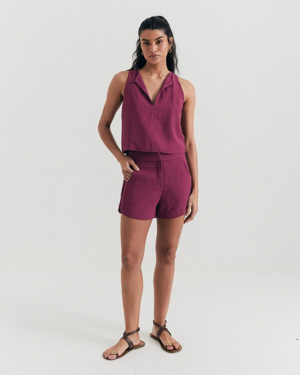 Regata Botão Crepe Fuccia