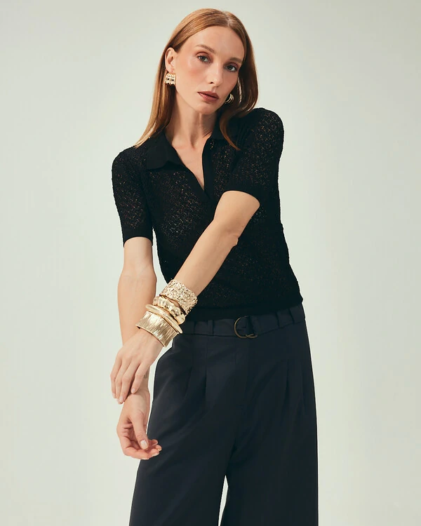 Polo Tricot Mesh Preto