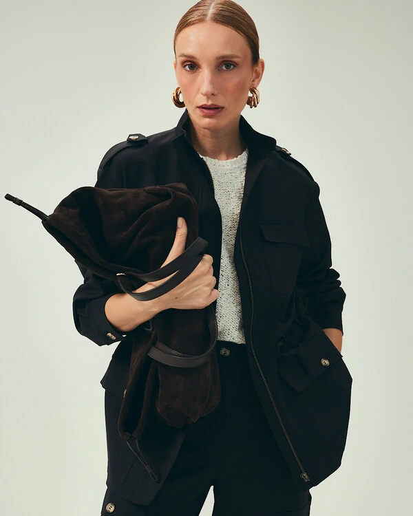 Parka Manga Longa Preto