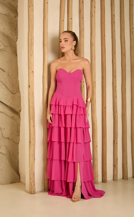 Foto Vestido Corselet Saia Babados - Amicci
