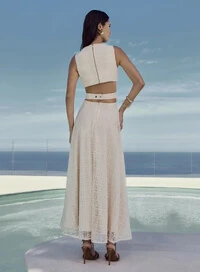 Vestido Recortes Tule Bordado - Tufi Duek