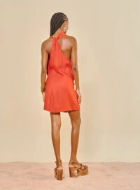 Vestido Curto Em Linho - Open