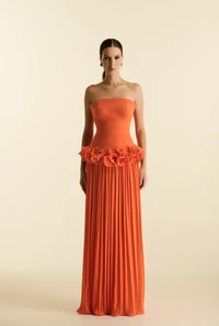 Vestido Plissado Flores - Maracujá