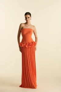 Vestido Plissado Flores - Maracujá