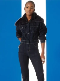 Jaqueta Jeans Com Gola Pelúcia - Open