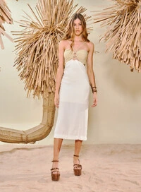 Vestido Midi Com Decote Em Argolas E Cut-outs - Open