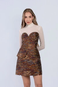 Saia Curta Jacquard com Fendas - Fernanda Nabhan