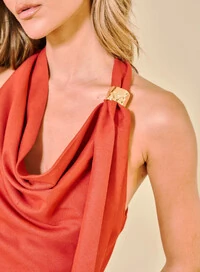 Blusa Feminina Em Linho Drapeada - Open