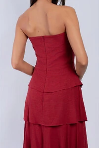 Vestido Midi Ombro a Ombro Mangas Bufantes Camadas - Fernanda Nabhan