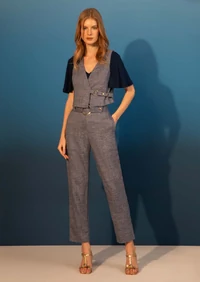 Calça Cós Alto Pespontos Cinto Faixa - Sly Wear