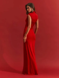 Vestido Gola Alta Recorte Metal - Oasis