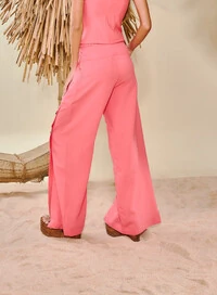 Calça Feminina Alfaiataria Linho Com Fendas - Open