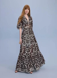 Vestido Longo Bordado Flores - Skazi