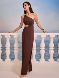 Vestido Um Ombro Metal Recorte Cintura - Skazi