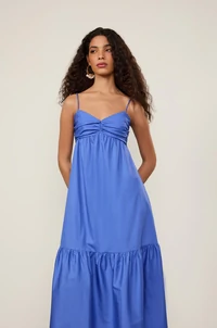 Vestido De Algodão Longo Busto Franzido - Animale