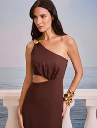 Vestido Um Ombro Metal Recorte Cintura - Skazi