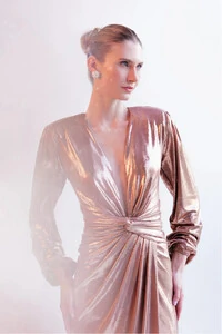 Vestido Longo Metalizado de Mangas Longas - Unity Seven