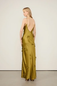 Vestido De Seda Longo De Alça Com Flores Caídas - Animale