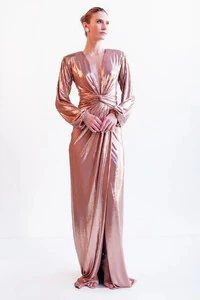 Vestido Longo Metalizado de Mangas Longas - Unity Seven