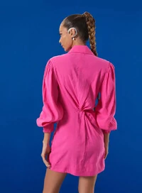 Vestido Linho Com Torção - Open
