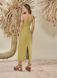Vestido Midi Com Bordado Em Linho - Open