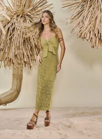 Vestido Midi Com Bordado Em Linho - Open