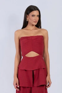 Vestido Midi Ombro a Ombro Mangas Bufantes Camadas - Fernanda Nabhan