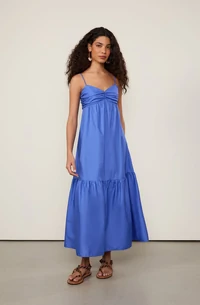 Vestido De Algodão Longo Busto Franzido - Animale