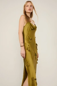 Vestido De Seda Longo De Alça Com Flores Caídas - Animale